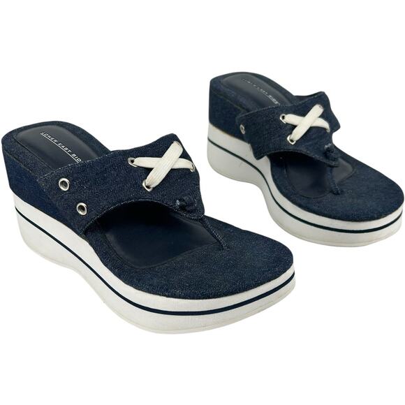 VTG 90s y2k Women's Blue Jean Denim Lower East Side Platform Chunky Sandals 7.5M - Picture 1 of 8